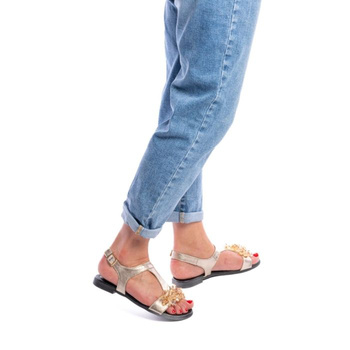 Sandały z szampańskimi cyrkoniami złote czarne Sempre 24-952