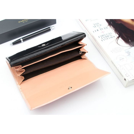 Portfel Damski Skórzany Moretti Duży Lakierowany Różowy RFID Secured