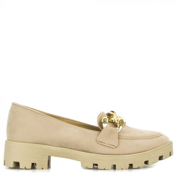 Mokasyny na platformie z ozdobą zamszowe beżowe Optimo