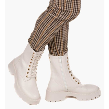 Trapery workery na platformie wiązane ciepłe białe Sergio Leone TR818