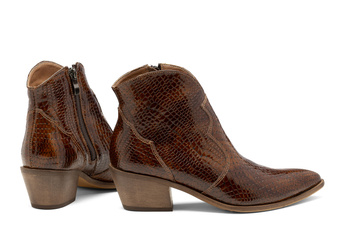 Botki kowbojki skórzane wężowe kamel Butdam