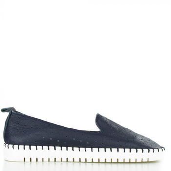 Espadryle damskie skórzane ażurowe granatowe Sempre