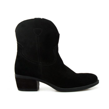 Botki kowbojki skórzane na niskim obcasie czarne Sempre