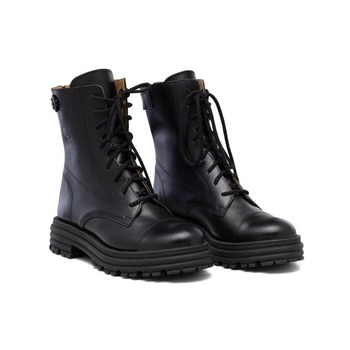 Workery na platformie wiązane skórzane licowe czarne Butdam WOR1