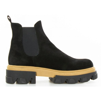 Sztyblety skórzane welurowe na platformie czarne Sempre