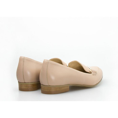 Mokasyny skórzane z ozdobą na nosku beżowe Clasicco