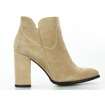 Botki skórzane na słupku beżowe Sempre