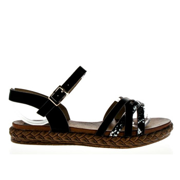 Sandały płaskie z ozdobnymi paskami czarne