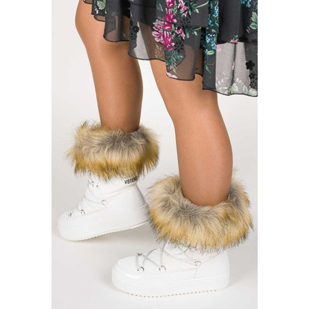 Śniegowce lakierowane zimowe botki ocieplane z kożuszkiem białe