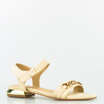 Sandały zamszowe ze złotymi elementami beżowe Vinceza