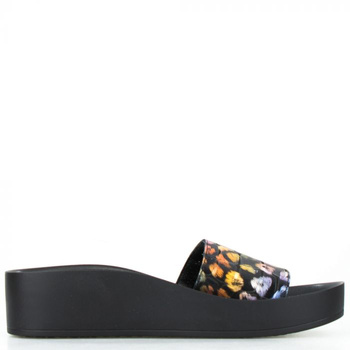 Klapki skórzane z kolorowymi płatkami czarne Sempre