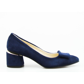 Czółenka z lustrzaną wstawką i kokardą granatowe Optimo