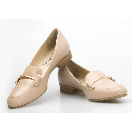 Mokasyny skórzane z ozdobą na nosku beżowe Clasicco