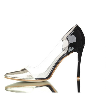 Szpilki Czarno-Złote Transparentna Elegancja