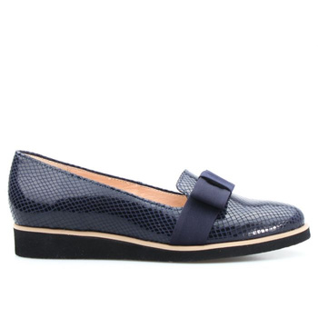 Mokasyny z kokardką skórzane czarne granatowe Sempre