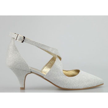 Czółenka ślubne mieniące się srebrne ekru Butdam