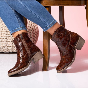 Botki kowbojki skórzane wężowe kamelowe Butdam