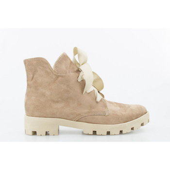 Botki wiązane kokardą zamszowe beżowe Optimo