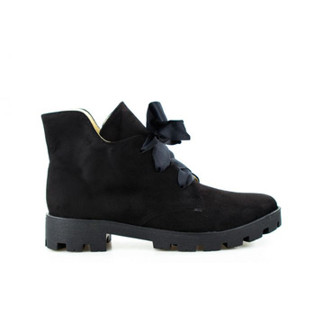 Botki wiązane kokardą zamszowe czarne Optimo