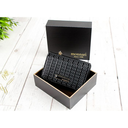 Portfel Damski Skórzany Ze Wzorem Logo Monnari Czarny