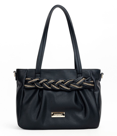 Torebka damska Monnari klasyczna w grochy z warkoczem czarna BAG5640