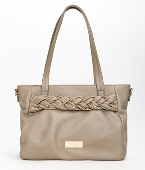 Torebka damska Monnari klasyczna w grochy z warkoczem ciemnobeżowa BAG5640