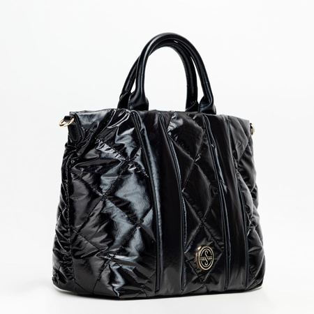 Torebka damska Femestage shopper pikowana miękka błyszcząca czarna BAG5060