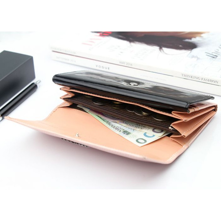 Portfel Damski Skórzany Moretti Duży Lakierowany Różowy RFID Secured