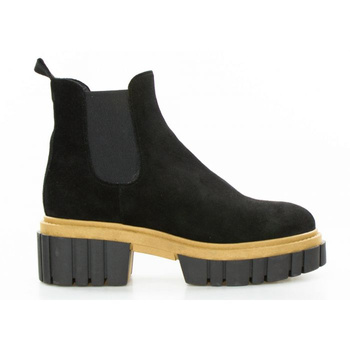 Sztyblety skórzane welurowe na platformie czarne Sempre