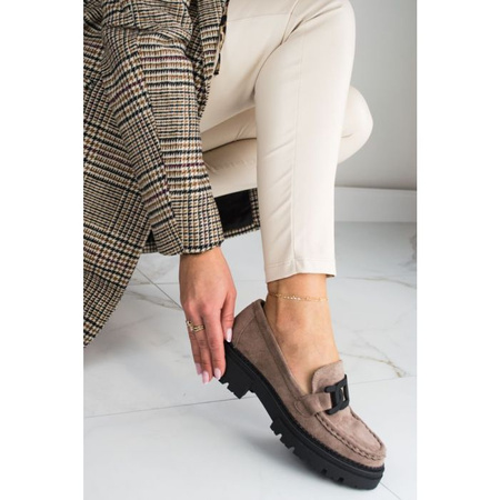 Półbuty na platformie zamszowe taupe Laura La.Fi