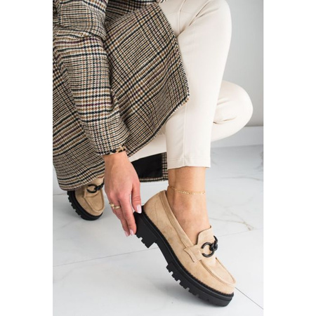 Półbuty na platformie z ozdobą zamszowe beżowe Laura La.Fi