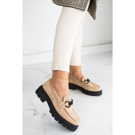 Półbuty na platformie z ozdobą zamszowe beżowe Laura La.Fi