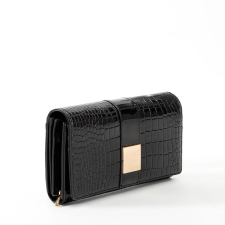 Portfel damski Monnari duży lakierowany w łuski czarny PUR0120