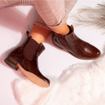 Botki sztyblety skórzane wężowe kamelowe Butdam