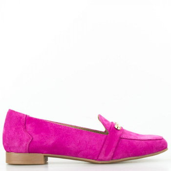 Mokasyny skórzane zamszowe fuksjowe Optimo
