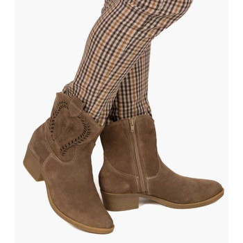 Botki kowbojki skórzane zamszowe ażurowe ziemiste Optimo