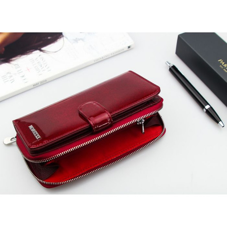 Portfel Damski Skórzany Moretti Pionowy Czerwony RFID Secured