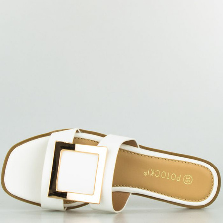 Klapki ze złotą ozdobą białe Potocki