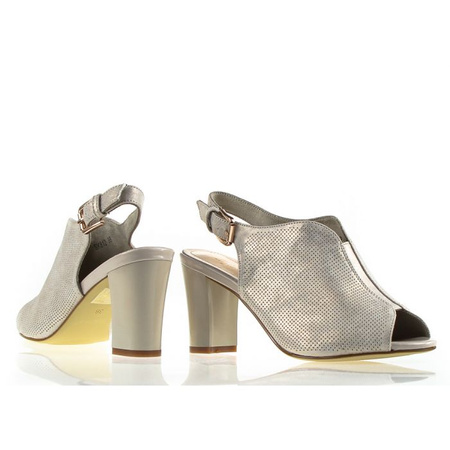 Połyskujące damskie beżowe sandały na obcasie Sergio Leone