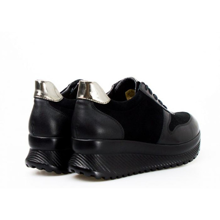Sneakersy skórzane zamszowe połyskujące czarne Clasicco