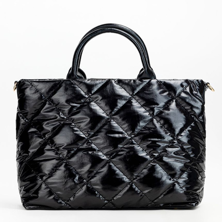 Torebka damska Femestage shopper pikowana miękka błyszcząca czarna BAG5060