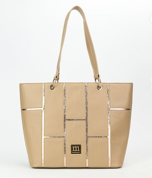 Torebka damska Monnari shopper z połyskującym wzorem beżowa złota BAG1370