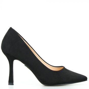 Szpilki zamszowe na wysokiej kaczuszce czarne