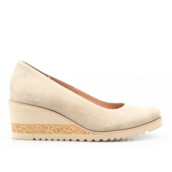 Baleriny ze wzorkiem skórzane beżowe Sempre