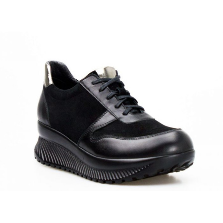 Sneakersy skórzane zamszowe połyskujące czarne Clasicco