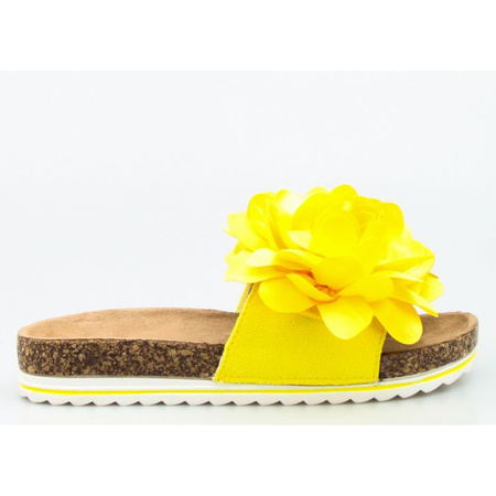 Klapki damskie z ozdobą eko zamsz żółte