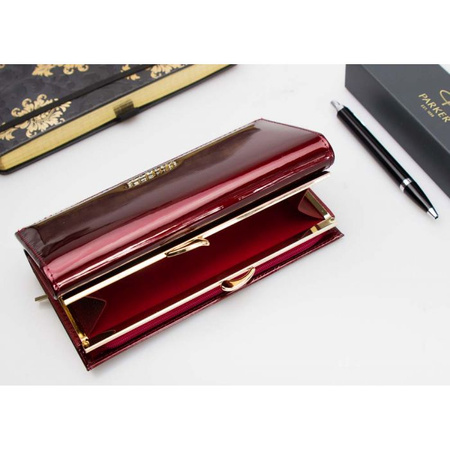 Portfel Damski Skórzany Moretti Lakierowany Czerwony