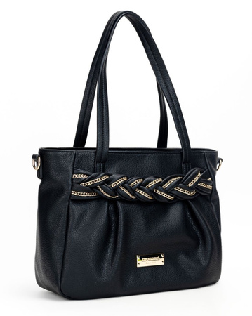 Torebka damska Monnari klasyczna w grochy z warkoczem czarna BAG5640