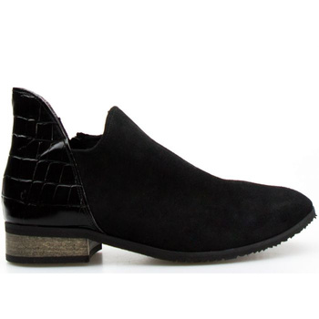 Półbuty zamszowe z wężową cholewką czarne Optimo