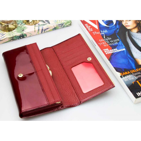 Portfel Damski Skórzany Moretti z Kieszonką Czerwony